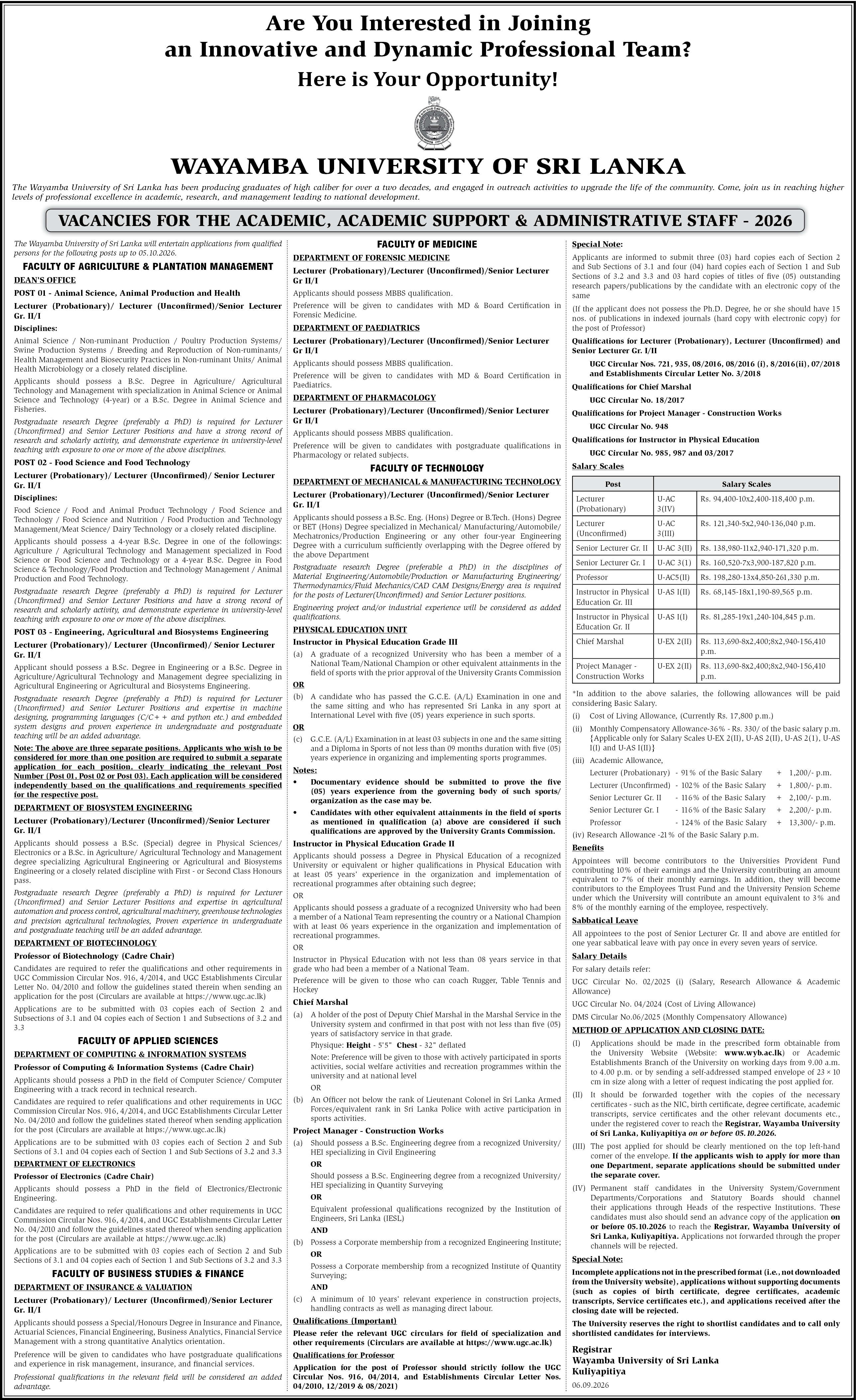 Lecturer, Senior Lecturer - Wayamba University of Sri Lanka