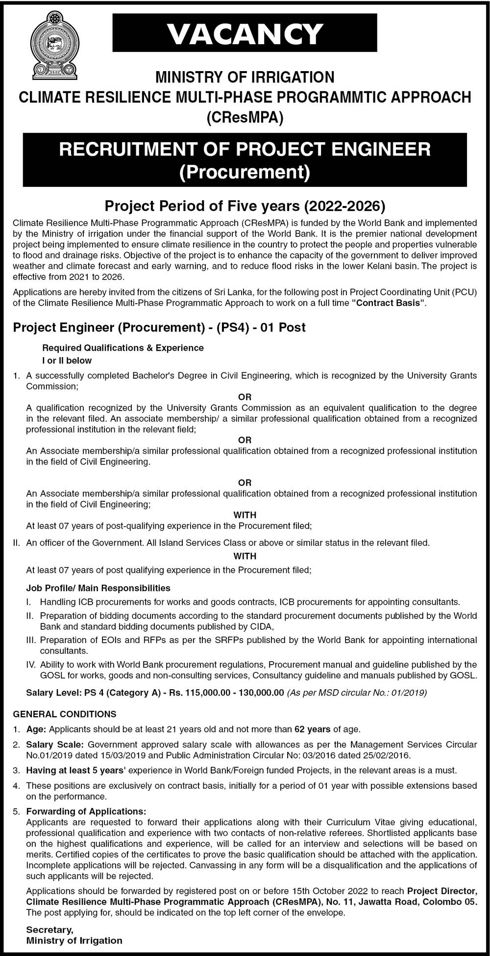 Project Engineer - Ministry of Irrigation