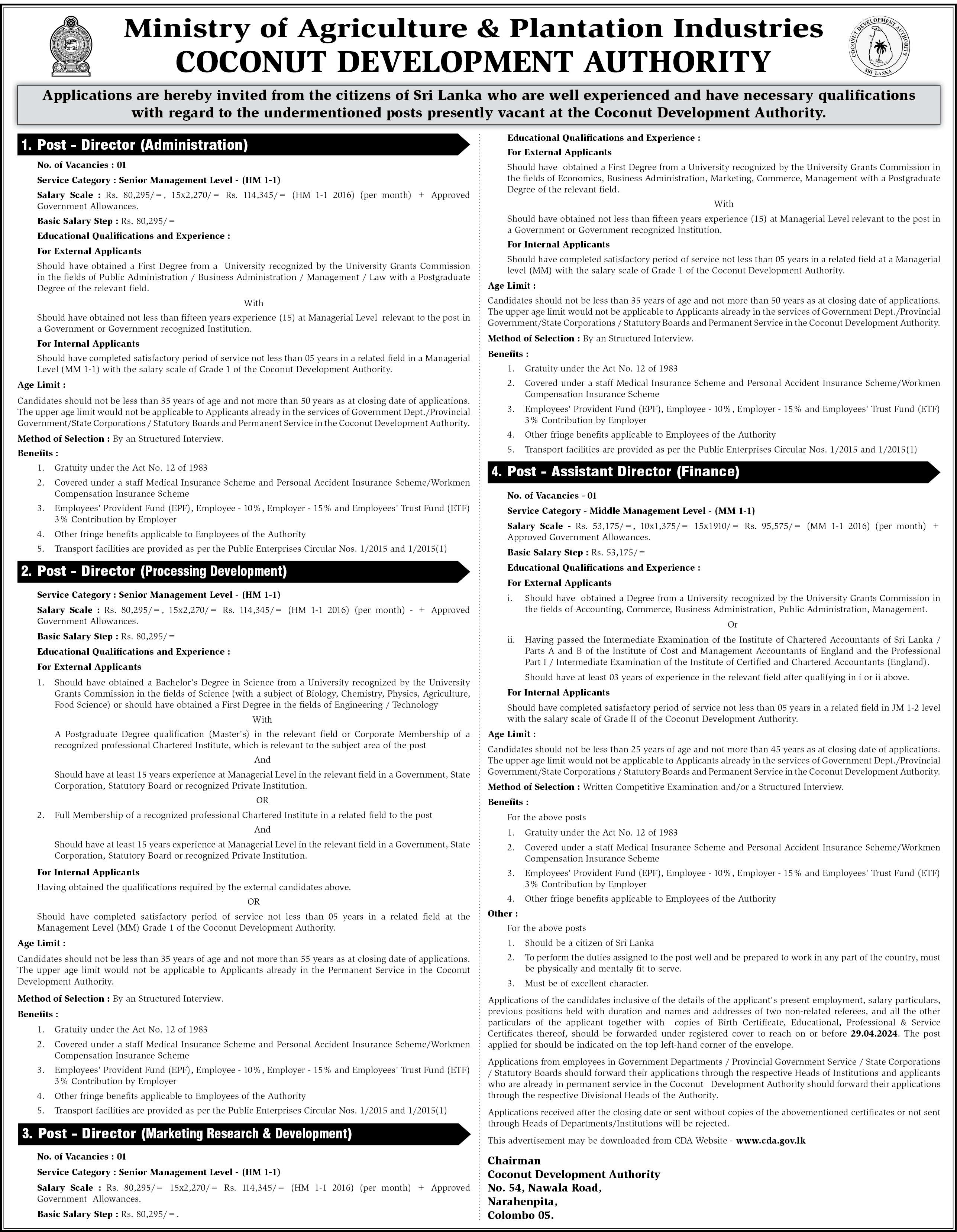 Director, Assistant Director - Ministry of Agriculture and plantation 
