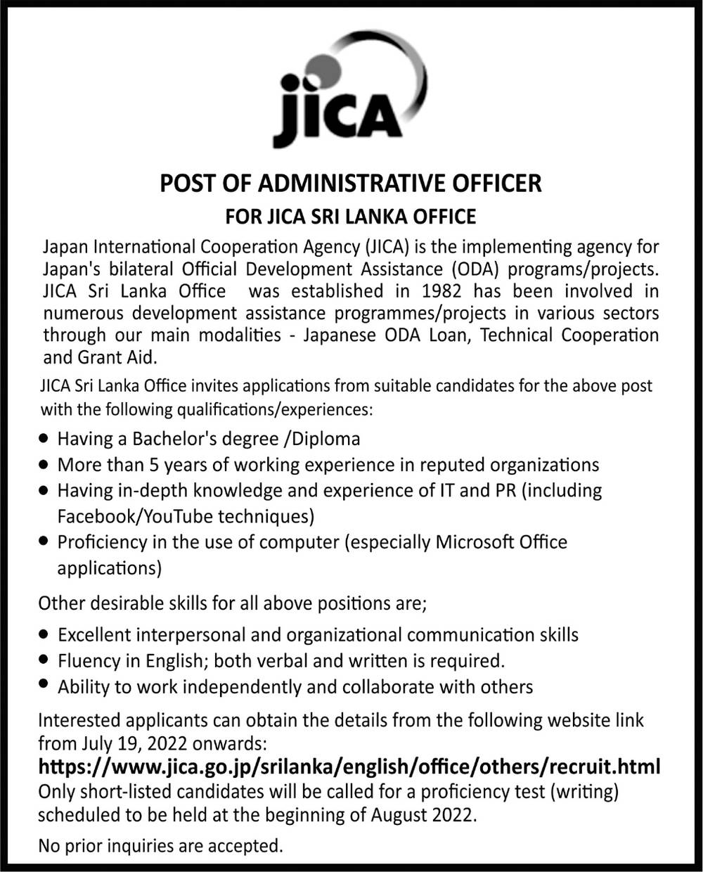 Administrative officer - Jica Sri Lanka Office 
