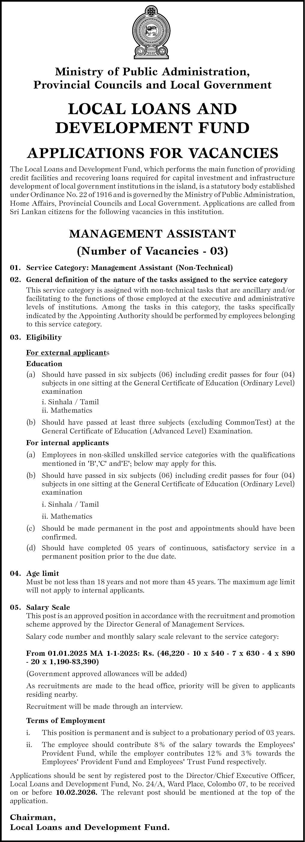 Management Assistant - Local Loans and development Fund