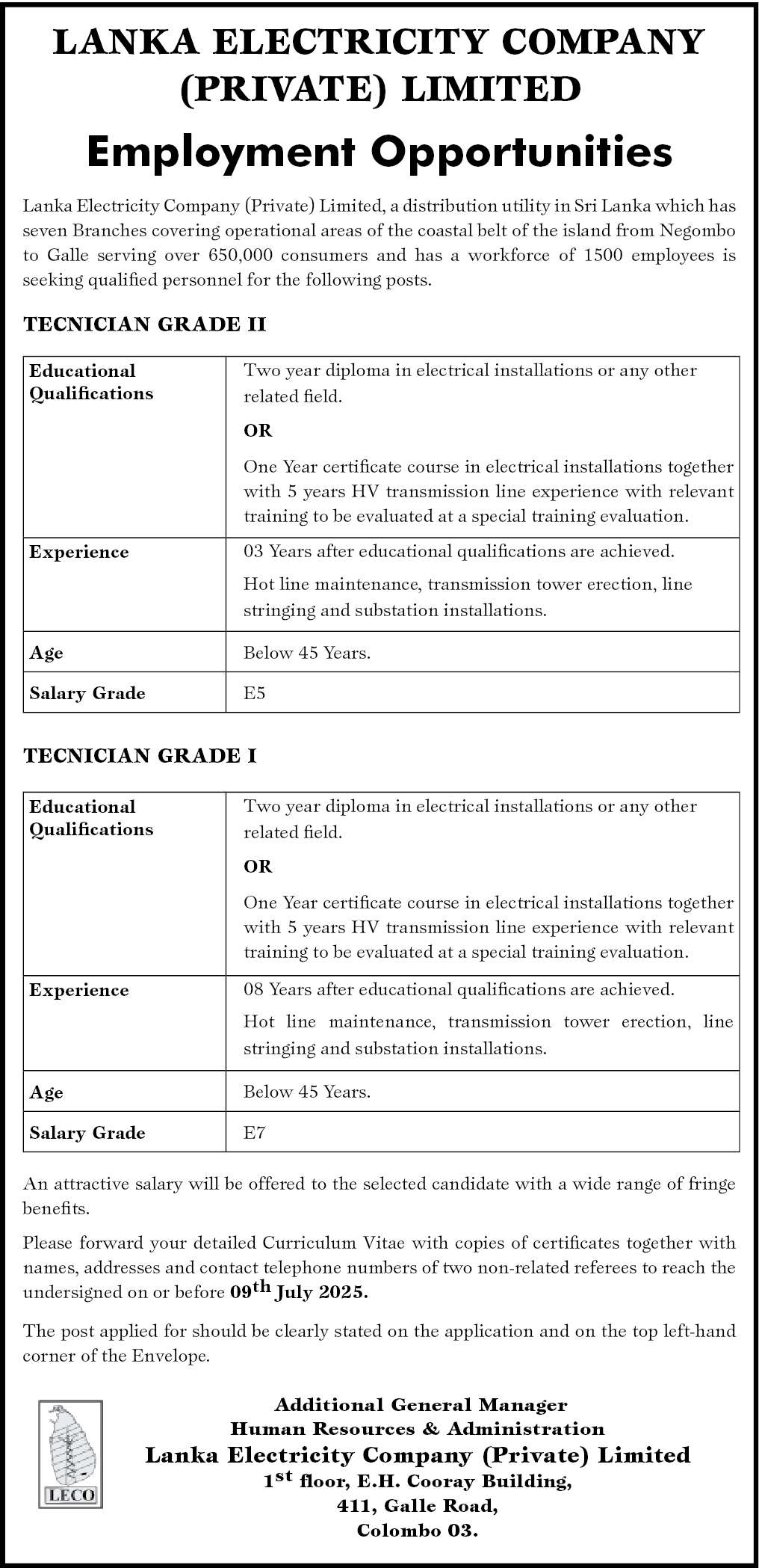 Technician - Lanka Electricity Company -Pvt- Limited