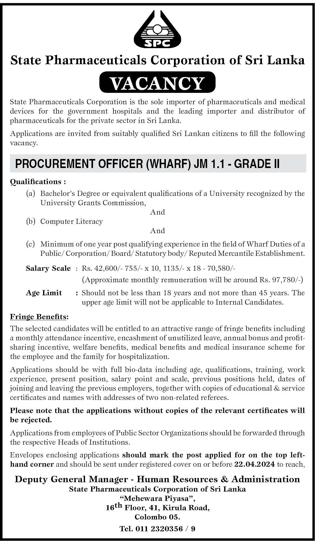 Procurement Officer - State Pharmaceuticals corporation of Sri Lanka